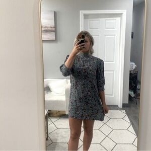 ✅ LaRoque Dress High Neck Long Sleeve Mini in Green Purple Floral